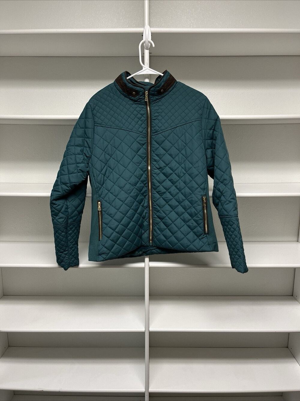 Royalty For Me Quilted Jacket Woman's L Faux Fur Lined Hunter Green Full Zip